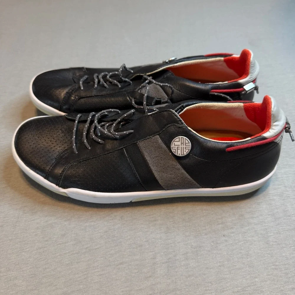 Plae Mulberry Black RED full Grain Leather Sneakers Mens 7 Womens 8.5 39 EU